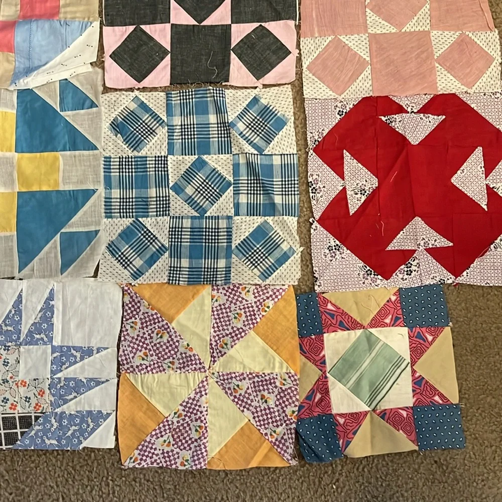 Lot quilt blocks squares 11” - 8” handmade